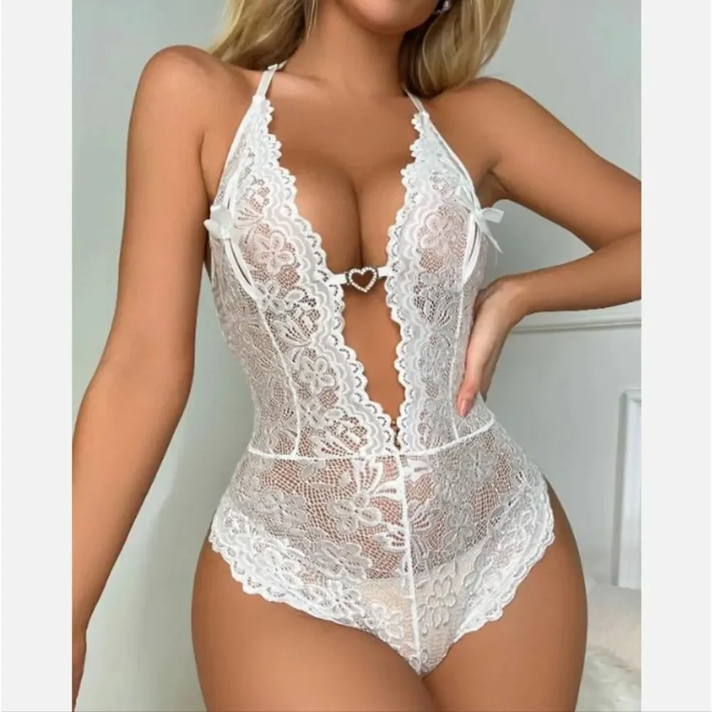 Women's Sexy Lingerie Deep V Lace Babydoll Sleepwear One Piece Teddy Bodysuit US